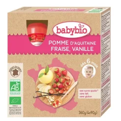 Best BABYBIO Gourdes Pomme Fraise Vanille bio dès 6 mois - 4 x 90 gr