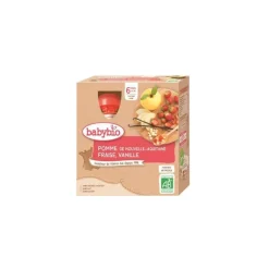 Best BABYBIO Gourdes Pomme Fraise Vanille bio dès 6 mois - 4 x 90 gr