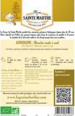 New FERME DE SAINTE MARTHE Graines de Aubergine blanche ronde à œuf bio - 50 graines à semer