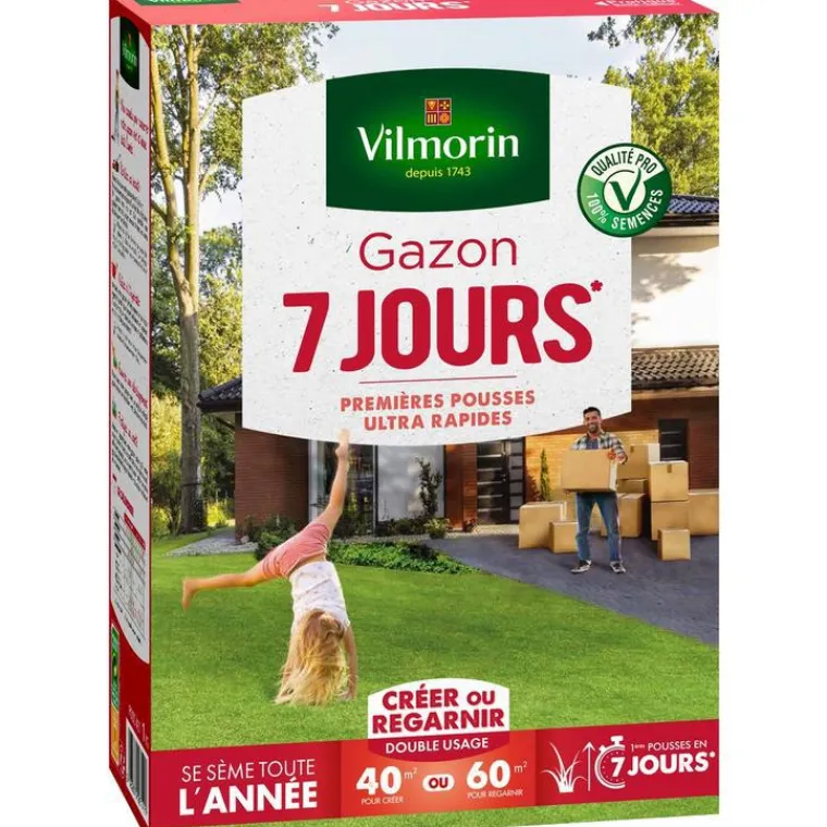 Clearance VILMORIN Graines de gazon à semer prise rapide en 7 jours - 1 kg