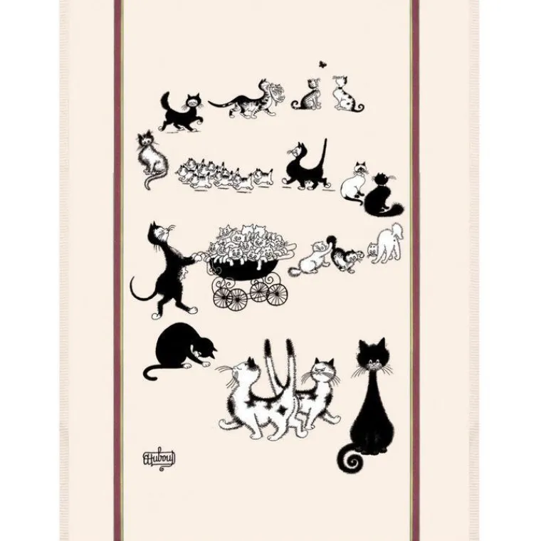 Hot WINKLER Grand Torchon coloris écru en coton Dubout Multi-Chats – 60 x 80 cm