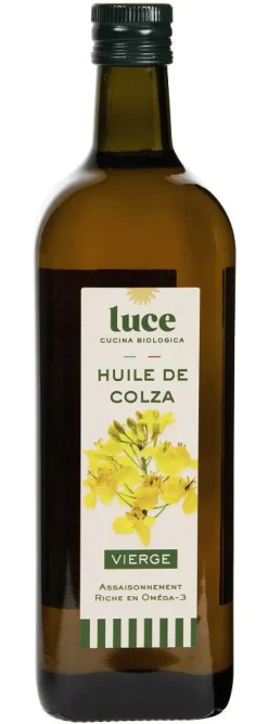 LUCE Huile de colza vierge bio en bouteille de verre - 1 L