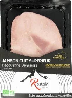 Sale ROSTAIN Jambon cuit supérieur découenné dégraissé sans nitrites ajoutés - 4 tranches 160 g