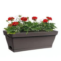 Discount POETIC Jardinière en plastique taupe avec soucoupe clipsée et support Eda Roméo – 49 x 28 x 19 cm