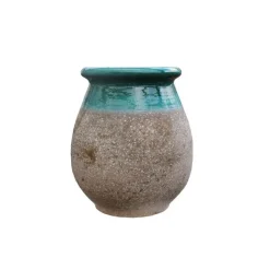 Hot POTERIE GOICOECHEA Jarre provençale en terre claire émaillée turquoise - Ø 29 x H 38 cm