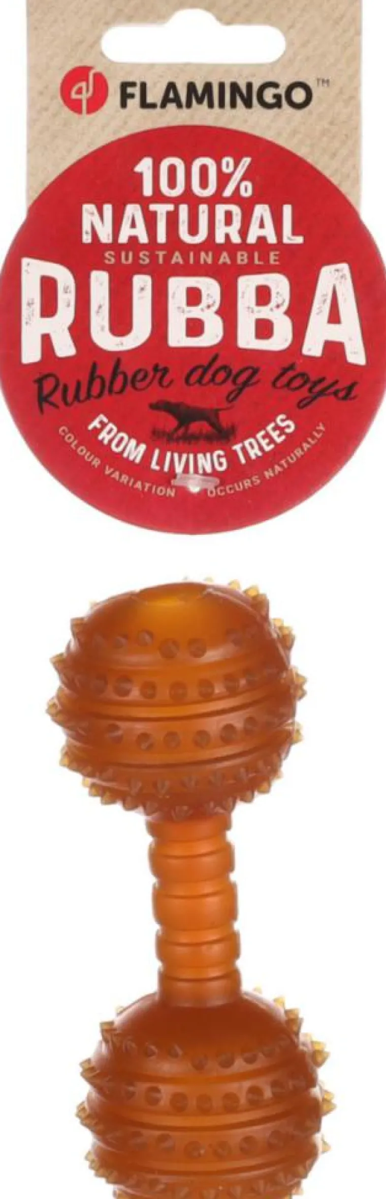 New FLAMINGO Jouet pour chien en caoutchouc naturel coloris marron haltère avec épines Rubba - Taille 12 x 5 x 5 cm