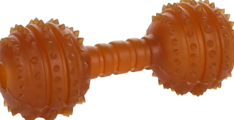 New FLAMINGO Jouet pour chien en caoutchouc naturel coloris marron haltère avec épines Rubba - Taille 12 x 5 x 5 cm