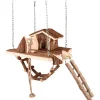 Best FLAMINGO Jouet pour rongeur en bois maison avec pont suspendu Pure Home Milly – 21,5 x 21,5 x 24,5 cm