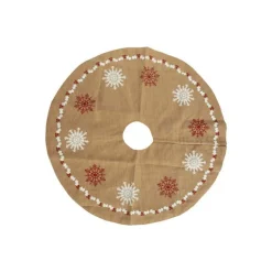 Online Jupe de sapin en jute beige décor flocons rouges et blancs - Ø 120 cm
