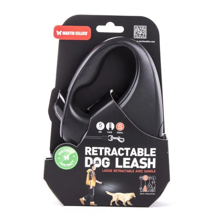 Clearance MARTIN SELLIER Laisse rétractable noire Instinct Sangle - taille S