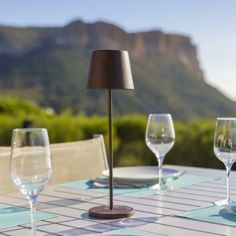 LUMISKY Lampe de table touch sans fil en aluminium marron Kelly Vintage - Ø 10 x H 38 cm