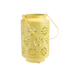 Sale Lanterne allongée coloris jaune en métal - 15 x 15 x 26 cm