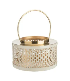 Lanterne basse ajourée coloris gris en métal - 15,5 x 15,5 x 10 cm