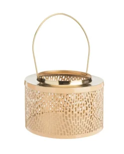 Clearance Lanterne basse ajourée coloris rose en métal - 11 x 11 x 9,5 cm