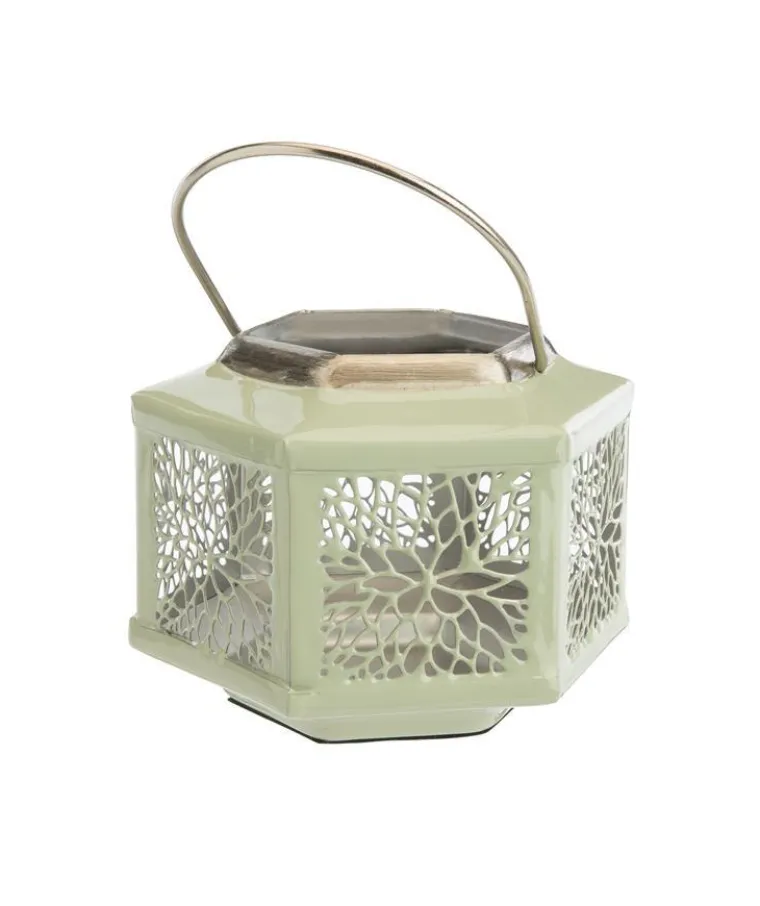 Outlet Lanterne hexagonale coloris vert en métal - 18 x 18 x 12,5 cm