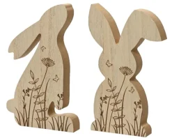 Sale KAEMINGK Lapin décoratif à poser en bois naturel à motif fleurs - 22 x 14 cm