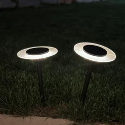 Discount LUMIJARDIN Lot de 2 balises solaires Batimex coloris noir en métal - Ø 16 x 35 cm