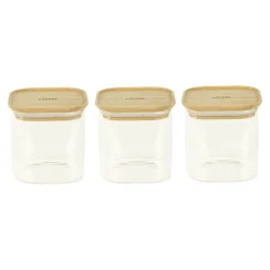 New PEBBLY Lot de 3 boites carrées en verre et bambou - 800 ml