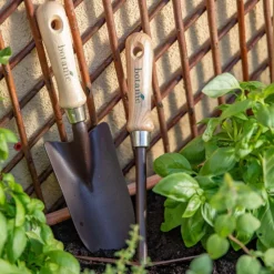 Hot BOTANIC® Lot d'outils à main pour le jardin coloris marron (transplantoir, serfouette, griffe) - 3 outils
