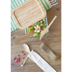 Online PEBBLY Lunch box nomade en verre et bambou 1000 ml avec couverts 20x15x6,5 cm