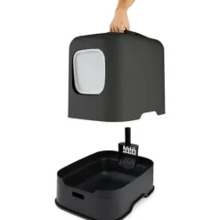 ROTHO Maison de toilette pour chat coloris noir en plastique recyclé Biala - 44,3 x 39,5 x 52 cm