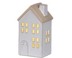 New KAEMINGK Maison en porcelaine blanche avec LED fixe blanc chaud pour intérieur - 6,2 x 7,4 x 12,7 cm