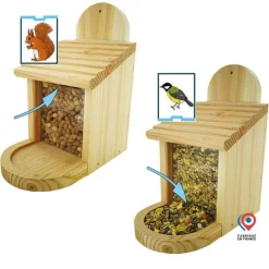 Outlet NATURES MARKET Mangeoire en pin 2 en 1 pour oiseaux ou écureuils 18 x 20 x 24 cm