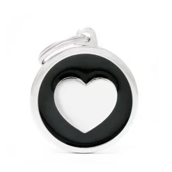 New MYFAMILY Médaille classic grand cercle cœur noir pour chien en acier
