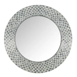 Clearance Miroir en MDF nacré bleu foncé et gris Capiz - Ø 57 cm