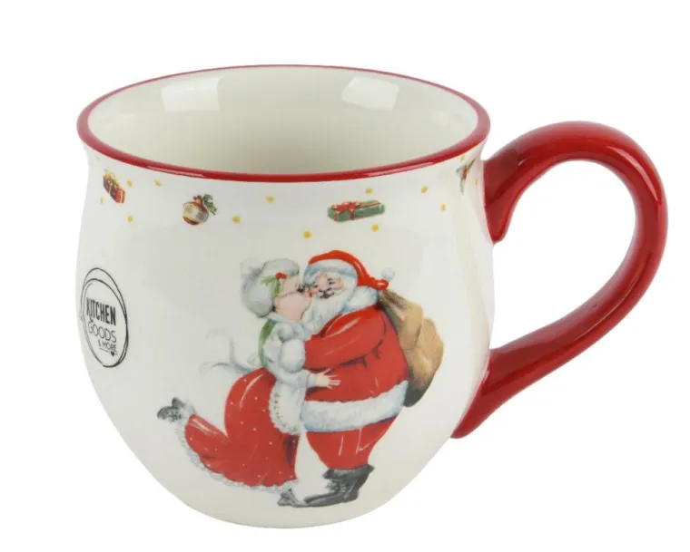 Hot KAEMINGK Mug blanc et rouge en céramique motif Père et Mère Noël - Ø 13 x 9,5 cm