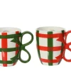 Hot KAEMINGK Mug en céramique blanche à carreaux verts et rouges et anse ruban Cadeau - Ø 9,3 x H 11,3 cm