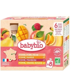 Sale BABYBIO Multipack de 8 gourdes de purée de fruits bio parfums variés - 8 x 90 g