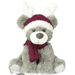 ENESCO Ours brun en peluche avec bonnet de renne et écharpe rouges - 25 cm
