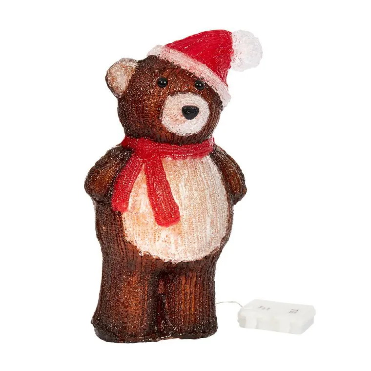 Sale SMART GARDEN Ours lumineux marron à bonnet rouge acrylique à 40 LED blanc froid pour intérieur ou extérieur - 20 x 15 x 34 cm