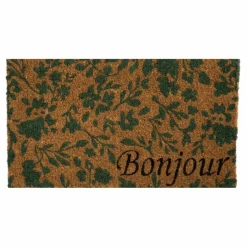 New Paillasson Bonjour fleuri coloris multicolore en fibre de coco - 40 x 72 cm