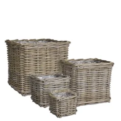 Clearance EDELMAN Panier carré en osier gris Marcia - 18 x 18 x 14 cm