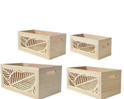 Online KAEMINGK Panier de rangement en bois de Paulownia naturel taille 2 - 31 x 17 x 14 cm