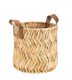 Best Panière décor zig zag avec anses coloris beige en jacinthe d'eau - 35 x 35 x 30 cm