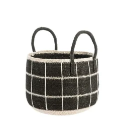 Sale Panière de rangement ronde à carreaux coloris multicolore en osier - 26 x 26 x 30 cm