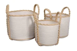 New Panière poignées tressées coloris blanc en polyester - Ø 30 cm