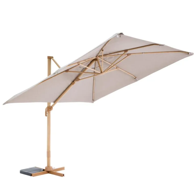Best Parasol carré déporté à manivelle taupe look bambou - 300 x 300 cm