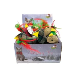 Discount BUBIMEX Peluche de Noël pour chat motif tartan coloris multicolore en forme d'oiseau - 13 x 7 cm