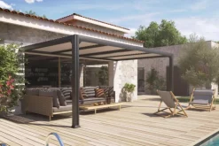 COULEURS DU MONDE Pergola adossée bioclimatique anthracite Charlotte - 3,5 x 5 x 2,4 m