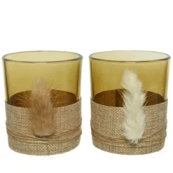 Discount KAEMINGK Photophore en verre avec corde et jute - Ø 7 x h 8,2 cm