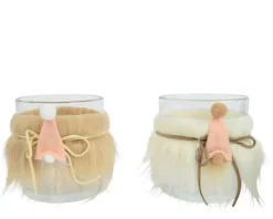 Outlet KAEMINGK Photophore en verre décor gnome - Ø 10 x H 10 cm