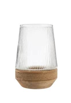 Online Photophore en verre sur socle en bois de manguier - Ø 18,5 x H 26 cm