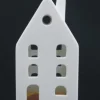Clearance Photophore forme maison à étages en céramique blanche taille S - Ø 6,5 x H 13,5 cm
