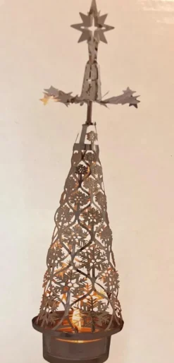 New Photophore pyramide en céramique motif flocons - H 21 cm