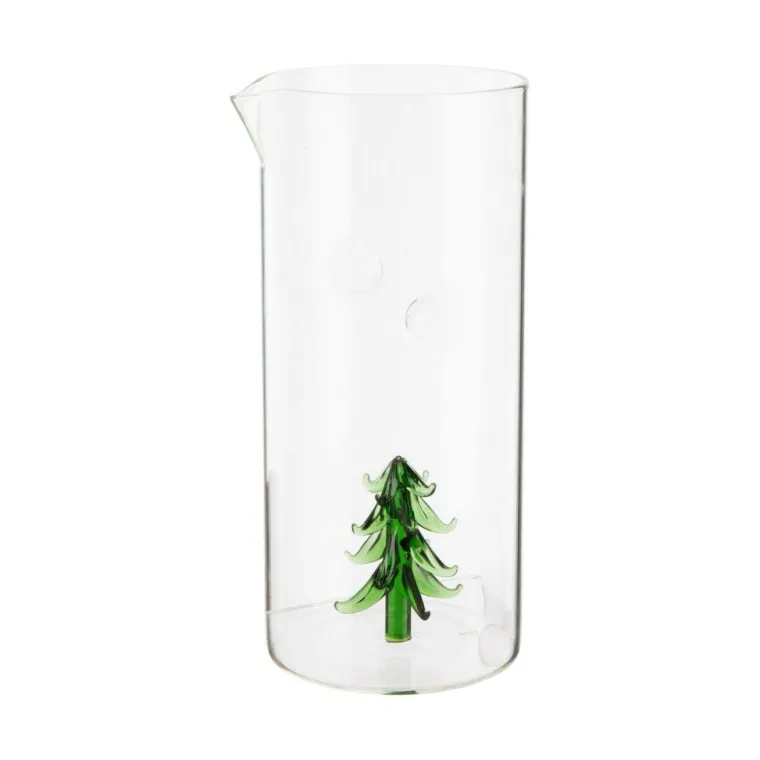 New Pichet en verre transparent avec décor sapin vert - 1,4 L