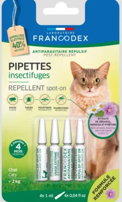 Outlet FRANCODEX Pipettes antiparasitaires répulsives pour chat - 4 x 1 ml